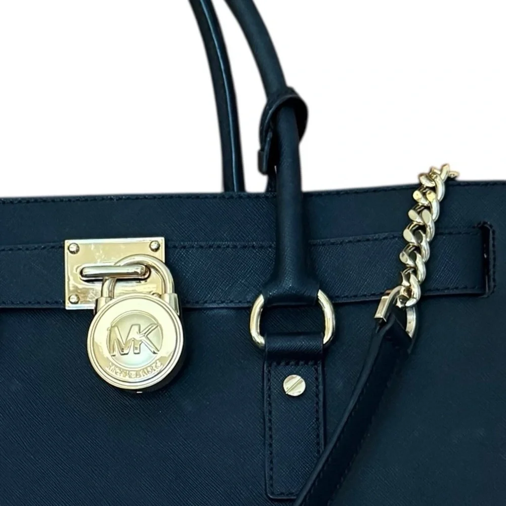 Michael Kors Black Saffiano Leather Satchel with Gold Hardware